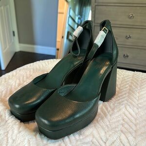 Charlotte stone Fran Emerald leather platform clog heels